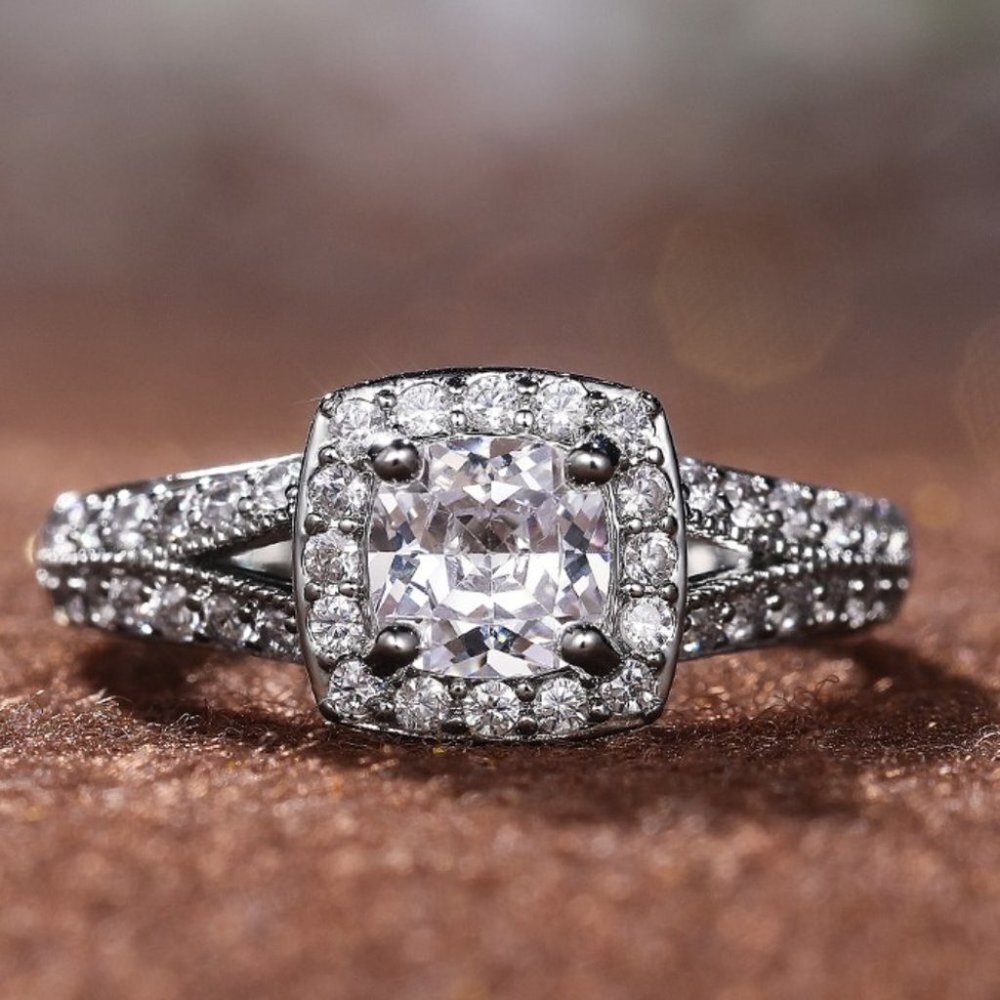 😍NEW LUXURY 14K WHITE GOLD SQUARE GEM DIAMOND ENGAGEMENT RING FOR WOMEN, K774